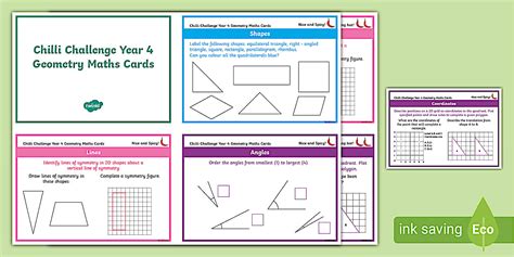 Year 4 Maths Geometry Chilli Challenge Cards