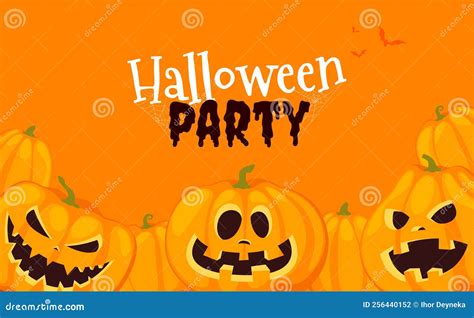 Happy Halloween. Banner of Halloween Pumpkins with Cut Out Faces. Scary ...