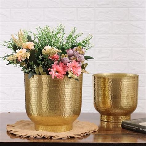 BEHOMA Hammered Gold Metal Planter for Home Decor | Decoratives for ...