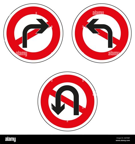 Round road signs showing prohibited turning maneuvers, including no ...