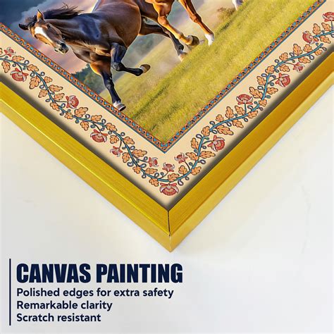 Seven Horses Running Floral Border Canvas Wall Painting – Decors Mantra