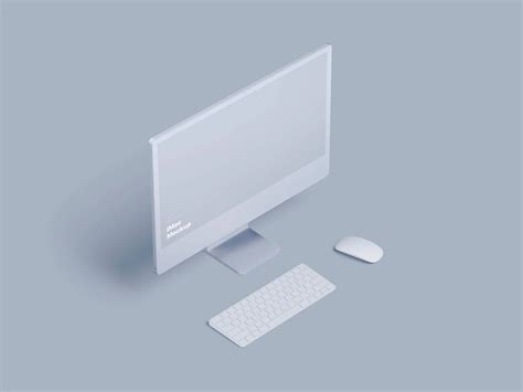 iMac Clay Mockup with Keyboard and Mouse Angle View | by LS.GRAPHICS