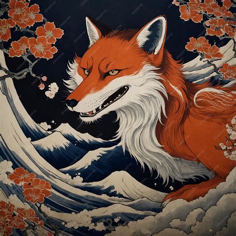 Premium Photo | A painting of a wild red fox in Ukiyoe japanese style