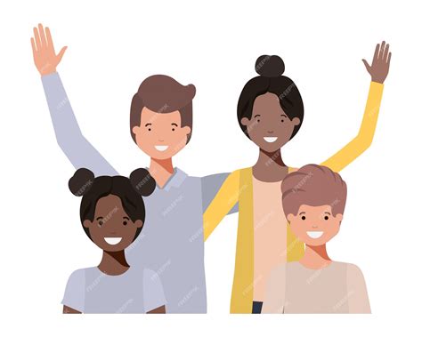 Family waving avatar character | Premium Vector