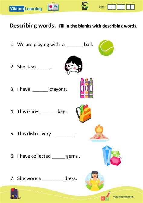 Descriptive Words Worksheet 的图像结果
