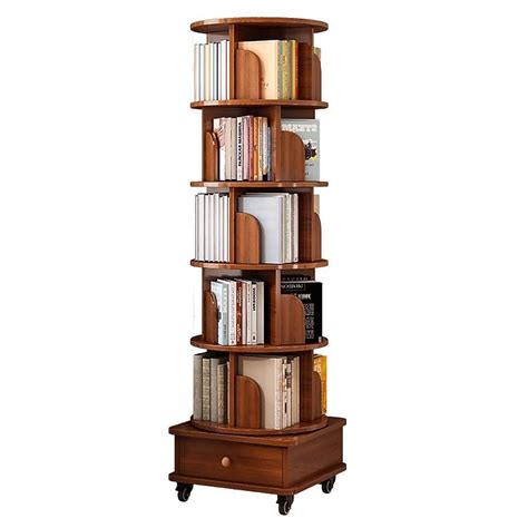 Vynxaria 20 in Wide Walnut Brown 6 Tier 360 Rotating Corner Bookcase ...