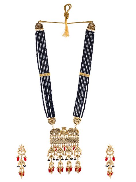 Long Blue Beaded Kundan Necklace Set For Women | Traditional Temple Je ...