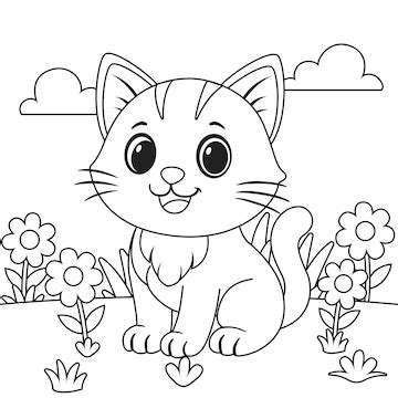 Cat with flowers coloring book for children | Premium Photo