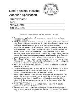 Fillable Online Demi's Animal Rescue Adoption Application Fax Email ...