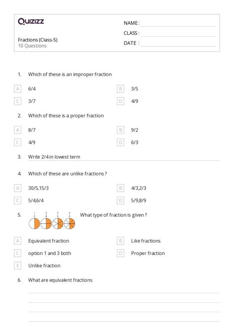 50+ Fractions worksheets for 5th Class on Quizizz | Free & Printable