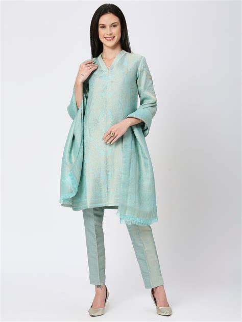 Brocade Aqua Gold Leaf Motif Design Kurta – Cloth Haus