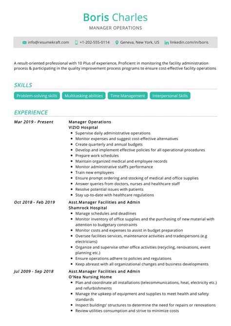 Operations Manager Resume 的图像结果