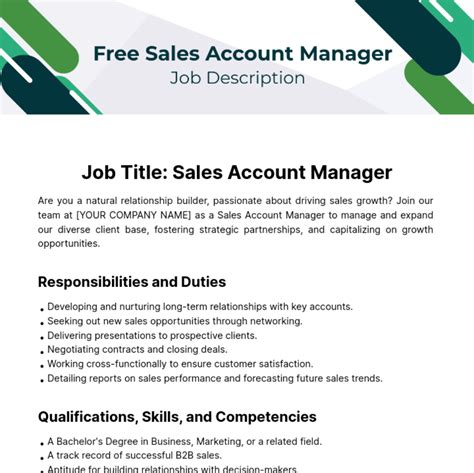 Free Sales Account Manager Job Description Template to Edit Online