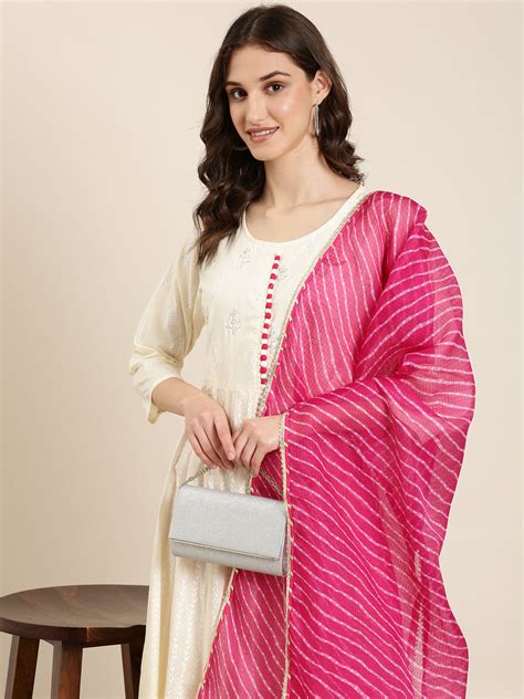 SHOWOFF Women's Round Neck Regular Sleeves Ankle Length Empire Cream ...