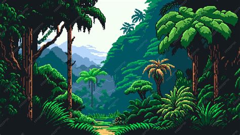 Paisagem da floresta da selva tropical ai gerou fundo do jogo de pixel ...