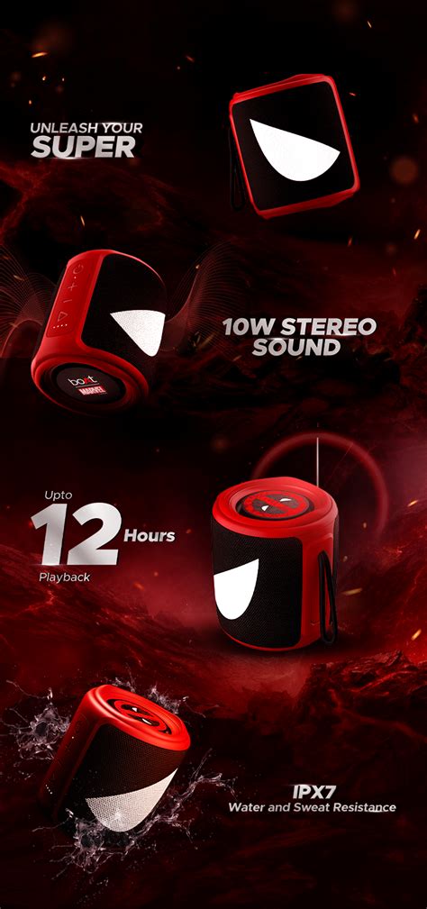 boAt Stone 350 Deadpool Edition - Portable Bluetooth Speaker with 12 ...