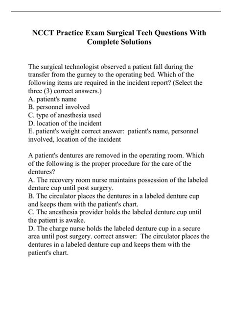 NCCT Practice Exam Surgical Tech Questions With Complete Solutions ...