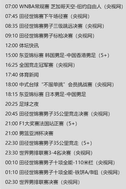今日央视体育频道直播节目单表7月24日 CCTV5、CCTV5+直播预告-闽南网