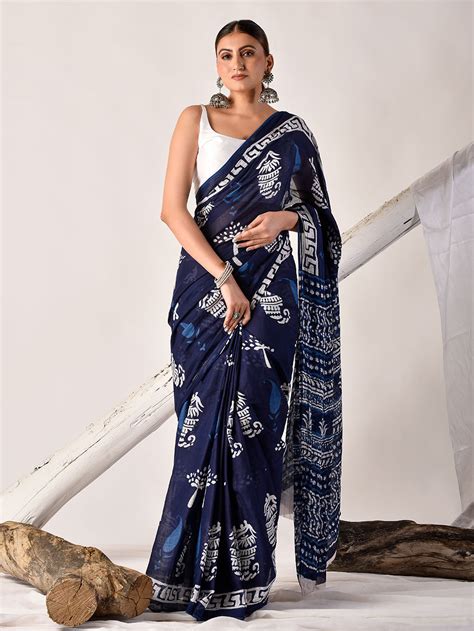 Pink Hand Block Printed Cotton Saree