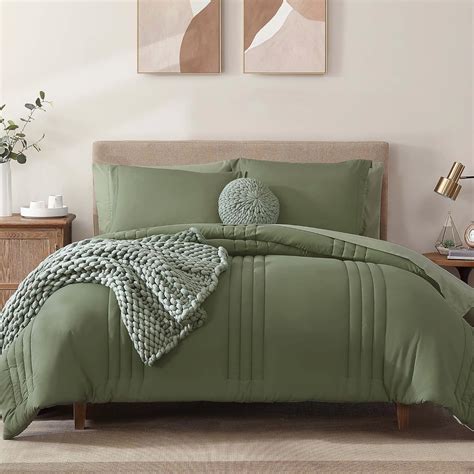 Amazon.com: Monbix Queen Comforter Set - 7 Pieces Light Sage Green Bed ...