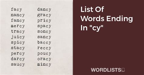 List Of Words Ending In "cy"