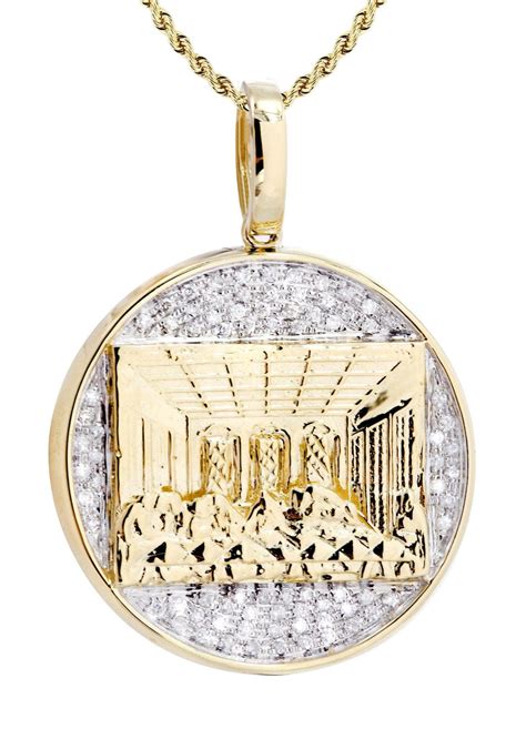 10K Yellow Gold Last Supper Diamond Pendant & Rope Chain | 0.32 Carats ...