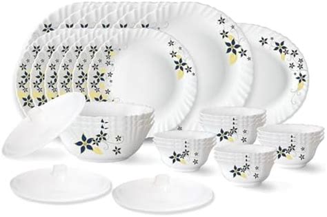 Larah by Borosil Viva Fluted Series Opalware Dinner Set | 13 Pieces for ...