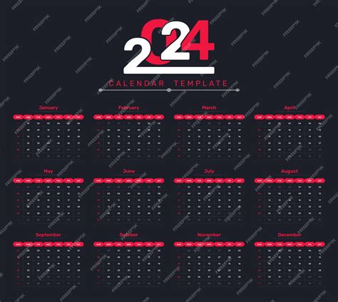 Premium Vector | New year 2024 dark calendar template design with ...