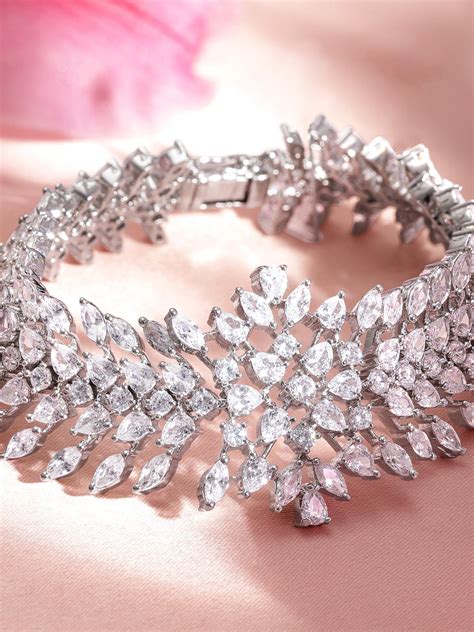Rhodium plated Marquise and Pear Crystal zirconia demi-fine Luxury ...
