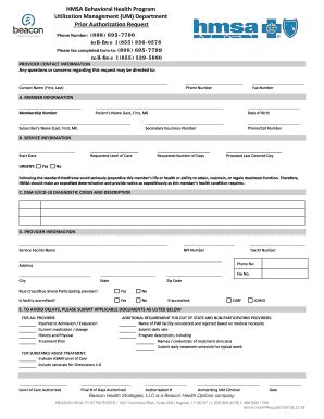 HMSA Behavioral Health Prior Authorization Request - Blank Fillable ...