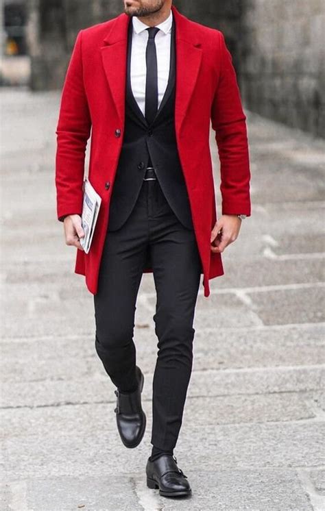 Man Casual Red Over Long Coat Business Jacket Stylish Vintage Wool ...