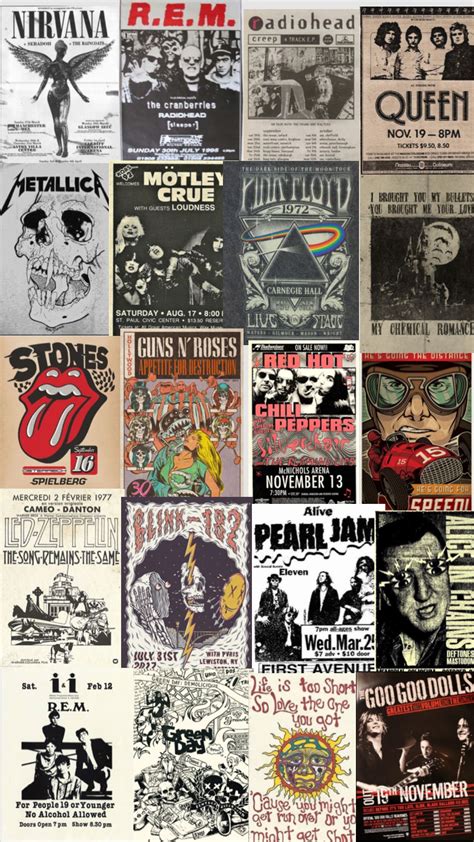 Assortment of Vintage Band Posters - Rock and Roll Bands in Black and White
