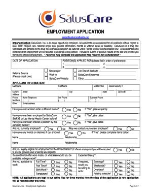 SalusCare Employment Application - Fill and Sign Printable Template Online