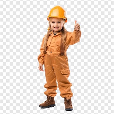 Smiling little girl wearing hard hat construction worker uniform ...