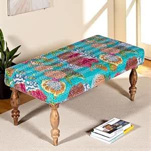 Ikiriya Bestone Solid Wood 2 Seater Bench Wooden Floral Print Green ...