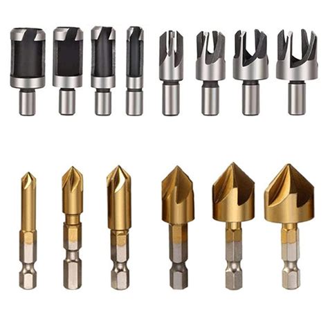 BENLIUDH Chamfer Boring Drill Bits and Wood Plug Cutter Set, 4pcs ...