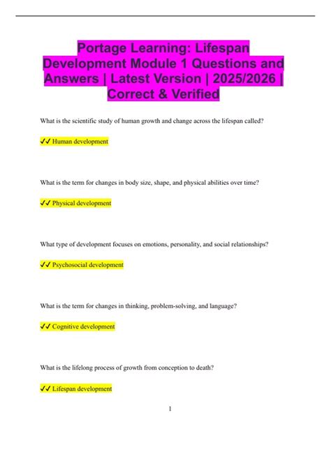 Portage Learning: Lifespan Development Module 1 Questions and Answers ...