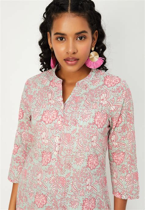 Buy Women Floral Printed Band Collar Neck Straight Kurta Online at just ...
