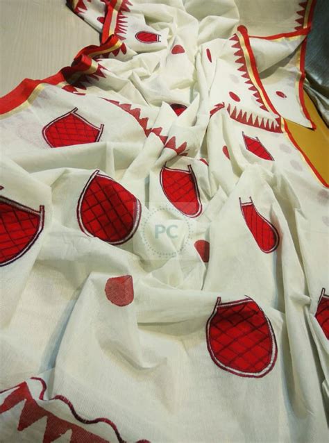 Bangladeshi Tant Cotton Applique Work Saree with contrast Blouse-21ET0 ...