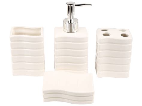Miamour 4 Piece Ceramic Bathroom Accessory Set, White (MMCBSWW001004 ...