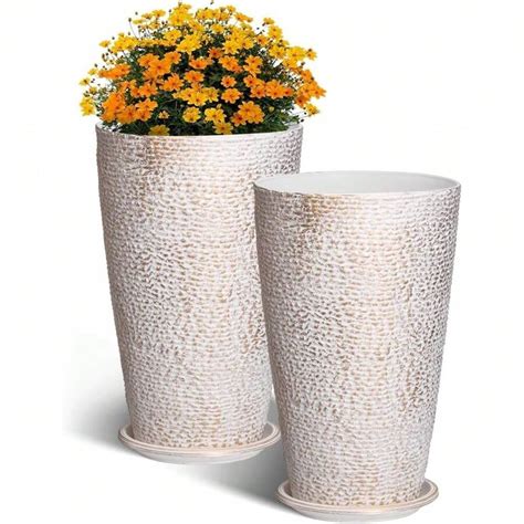 Set Of 2 Tall Outdoor Planters , Large Planters For Outdoor Indoor ...