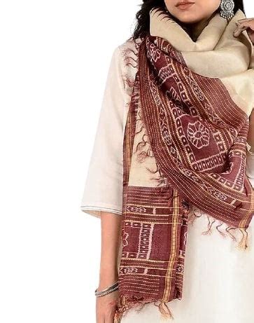 Beige Tussar Silk Sambalpuri Stole - Crafts Collection