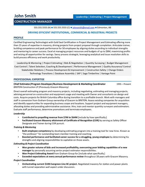 Project Manager In Construction Resume at Flynn Barney blog