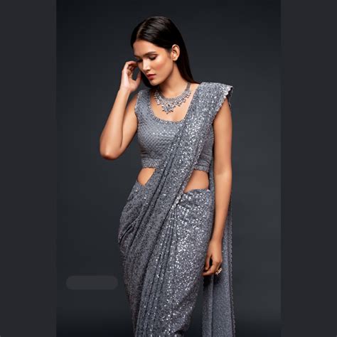 Grey Georgette saree embellished with sequin – HOUSE OF ANUPAMA