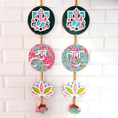 Buy "Shubh Labh" Ganeshji MDF Hangings - Set of 2 Online On Zwende