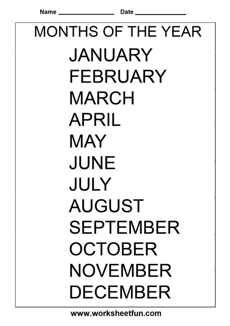 Free Printable Months Of The Year Worksheets - Printable Word Searches