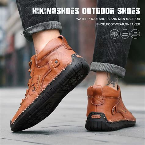 alcubieree Mens Casual Leather Shoes Ankle Chukka Boots Comfortable ...