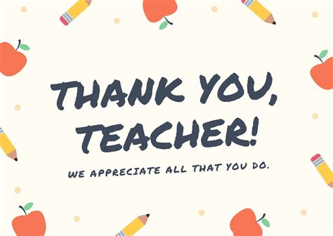 Free custom printable teacher thank you card templates | Canva