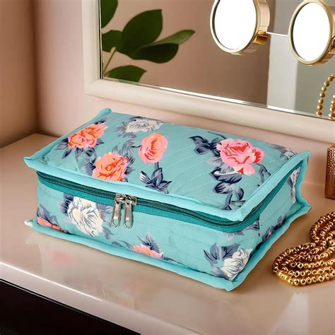 Kuber Industries Flower Printed Cotton Jewellery Organizer With 6 ...