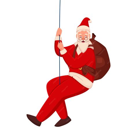 Cartoon Weihnachtsmann Klettern vom Seil auf weißem Hintergrund ...
